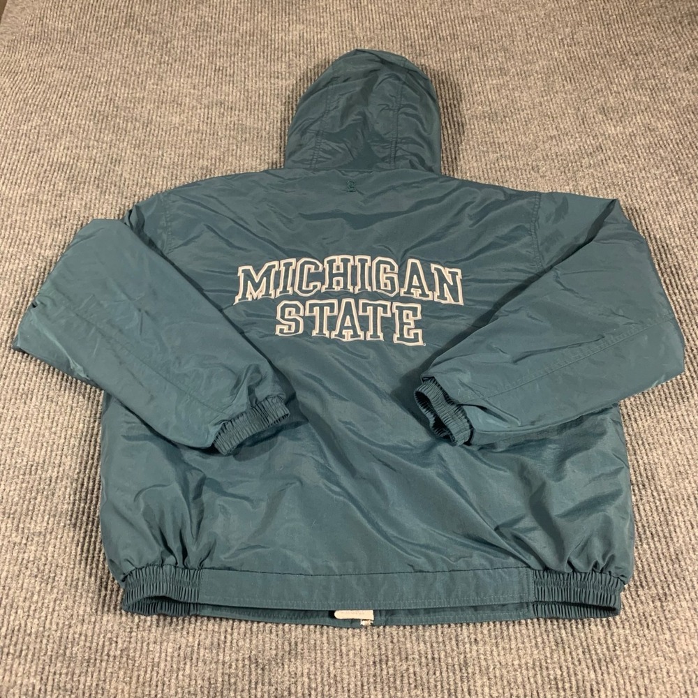 VTG Michigan‎ State Spartans Jacket Mens Large Green Lined Back Hit Y2K Hoodie
